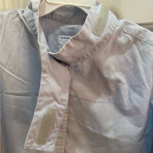 Equestrian Devon Aire brand show shirt Light Blue wrap collar Velcro closure